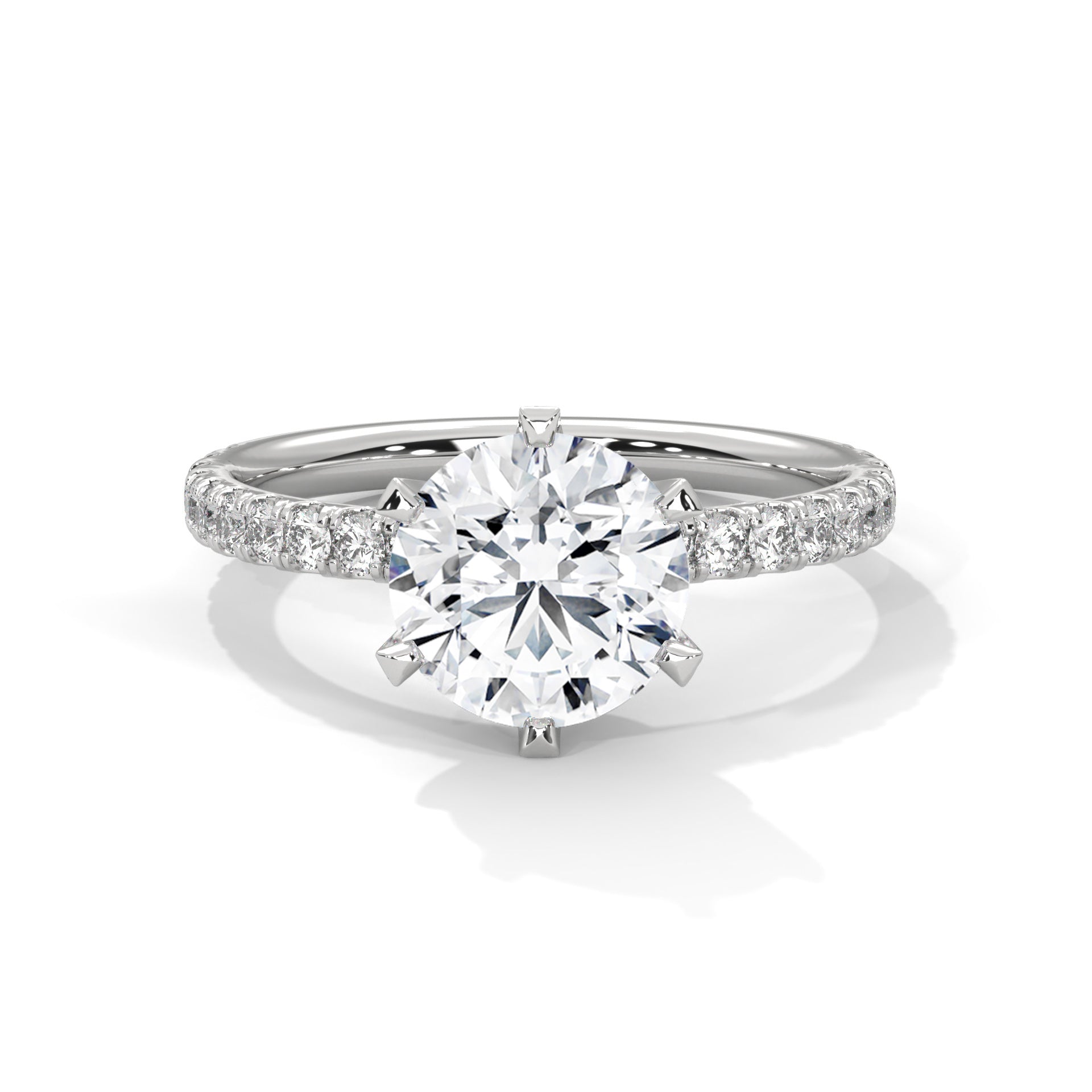 6-Prong Pave Round-Cut Engagement Ring with 2ct Lab-Grown Diamond (F VS1)